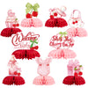 Cherry Party Decorations, Pink Bow and Cherry Honeycomb Centerpieces for Girls